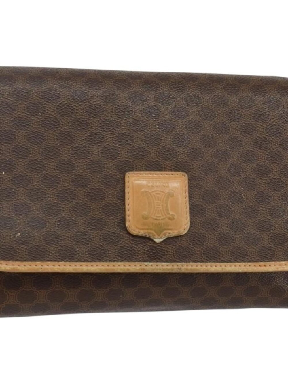 Authentic CELINE Macadam Canvas Shoulder Bag PVC Leather Brown Gold